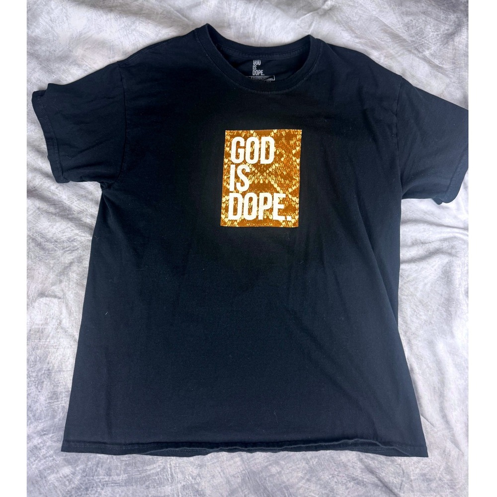 God Is Dope Keep the Snakes Out Black Graphic T-Shirt Mens Large Streetwear Tee